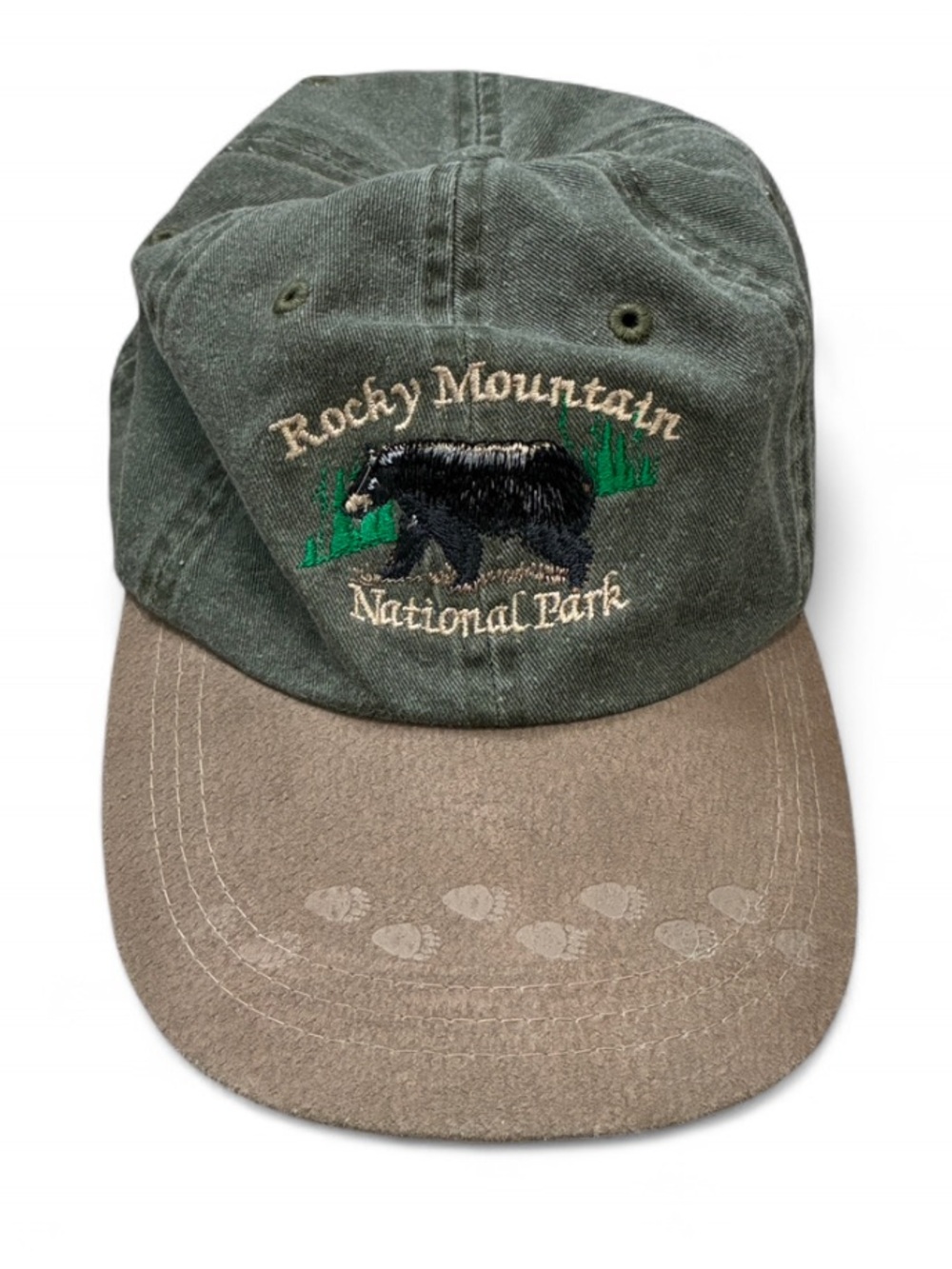 Rocky Mountain National Park Bear Graphic Green & Tan Baseball Cap